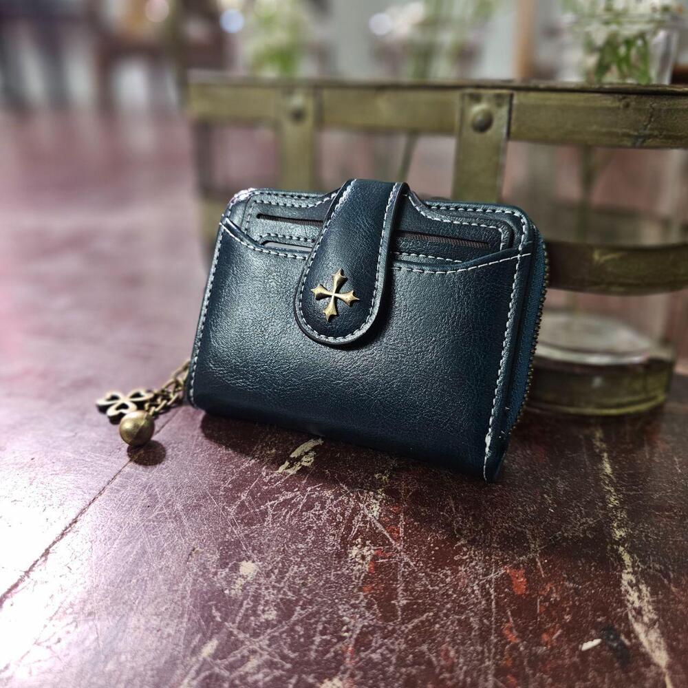 Mini Wallet y2k Cross Charm Zip Bifold Vintage Teal (Small) ✨